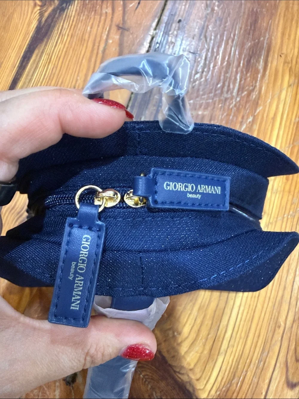 Giorgio Armani Dark Navy beauty cosmetic Case with Embossed Logo